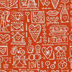 Canvas Print - Valentine's day card design. Love and Wedding seamless pattern