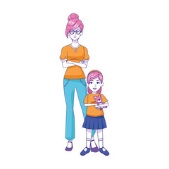 Sticker - cool woman with little girl icon, flat design