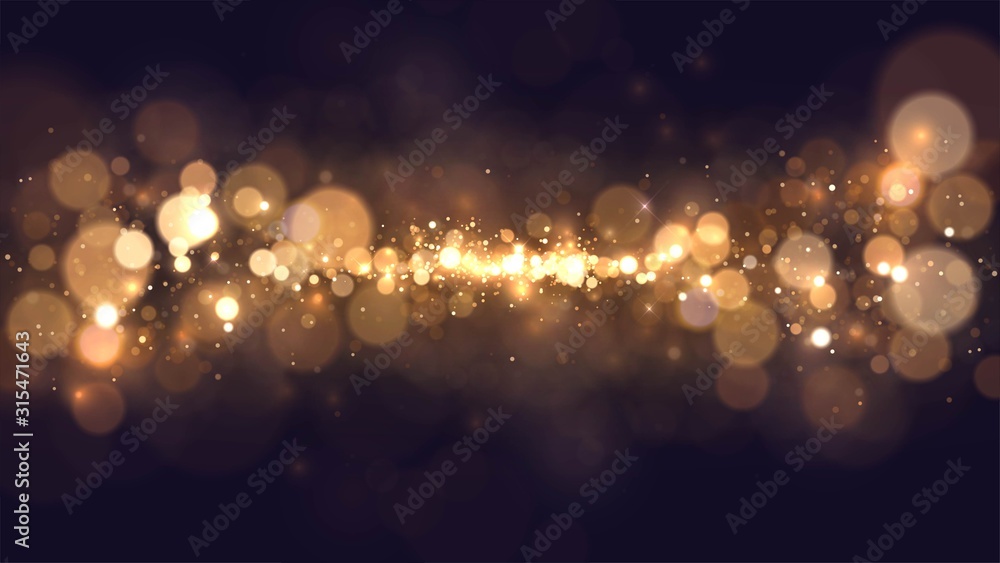 Abstract background with golden blurred dust, space view of golden stars - obrazy, fototapety, plakaty 