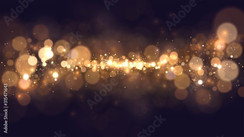 Fotografía Abstract background with golden blurred dust, space view of golden stars
