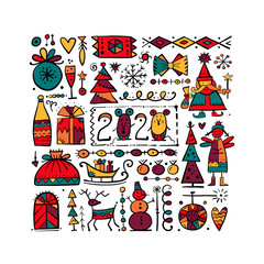 Wall Mural - Christmas background, sketch for your design