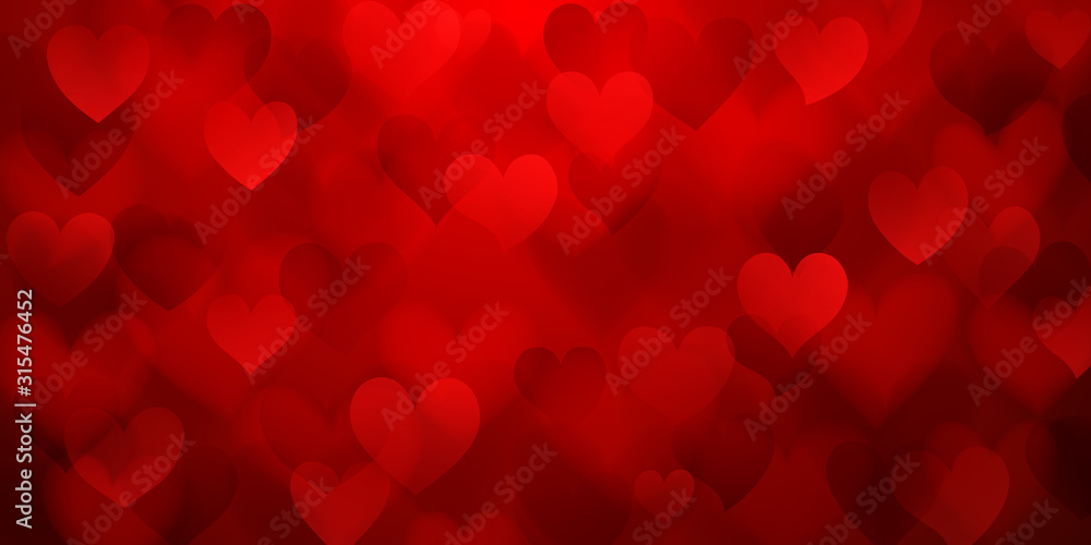 Background of translucent blurry hearts in red colors. Illustration on Valentine's day - obrazy, fototapety, plakaty 