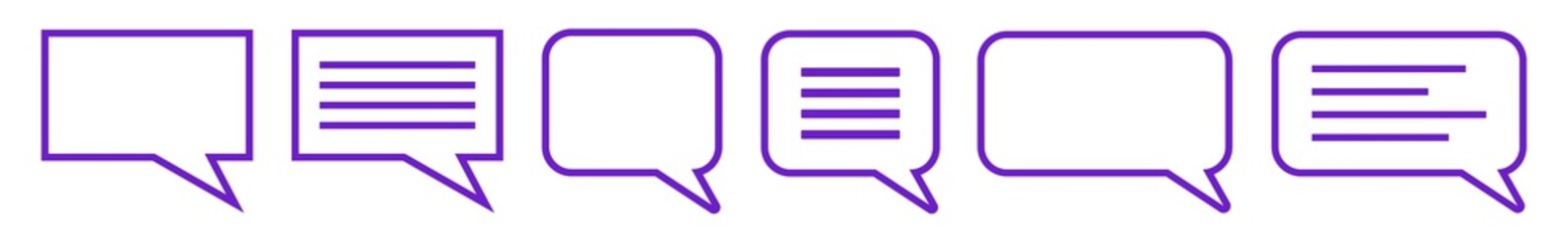 Wall Mural - speech bubble balloon lines icon purple | blank shape bubbles | communication symbol | message logo 