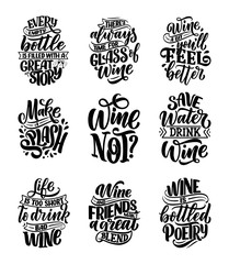 Wall Mural - Set of wine lettering compositions in modern style. Alcohol beverage bar drink concept. Vintage typography for prints or posters. Vector