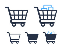 Empty And Filled Shopping Cart Symbols Shop And Sale Icons