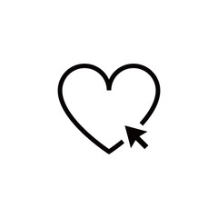 Wall Mural - Heart and cursor click outline icon. Heart mouse cursor line vector icon. Valentine's Day sign.