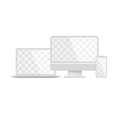 Wall Mural - white devices. computer, smartphone and laptop with transportent screen and shadow on a white backgr