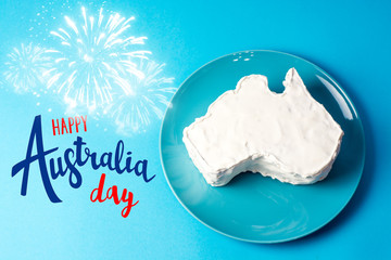 Wall Mural - vanilla cream cake in a shape of the Australia - Happy Australia Day message greeting card
