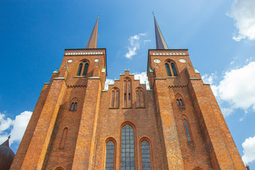 view of famous Roskilde Cathedral in Denmark