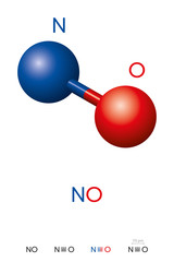 Wall Mural - nitric oxide, no, molecule model and chemical formula. nitrogen oxide, nitrogen monoxide or oxidonit