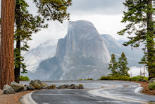 Half Dome In Yosemite National Park In October Right After The Rain.  View From Winding Glacier Point Road. California, USA.