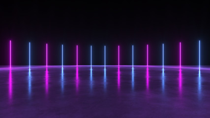 Wall Mural - the interior space of neon lights in 3d rendering