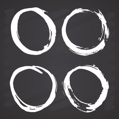 Wall Mural - round frames, grunge textured hand drawn elements set, vector illustration on chalkboard background