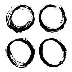 Wall Mural - round frames, grunge textured hand drawn elements set, vector illustration
