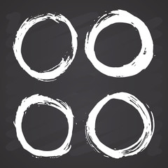 Wall Mural - round frames, grunge textured hand drawn elements set, vector illustration on chalkboard background