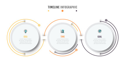 Business Infographics template.Timeline with 3 steps, circles, options and marketing icons .Vector linear infographic elements.