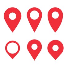 Red Pin Icon Set. Gps Pointer Mark. Location Map Symbol In Different Forms.