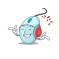 Wall Mural - Listening music computer mouse mascot cartoon character design