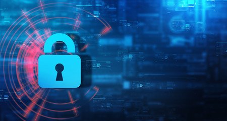 2d illustration safety concept: closed padlock on digital background