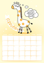 2020 February Calendar With Calligraphy Phrase And Giraffe Doodle: Create Your Own Sunshine. Desk Calendar, Planner Design, Week Starts On Sunday, Stationery Design.