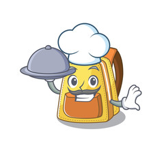 Poster - cartoon design of kids school backpack as a Chef having food on tray