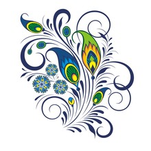 Flower Design Elements Vector With Peacock Feathers Elements