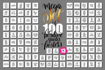 mega set of 100 positive quotes, hand lettering motivation and inspiration inscription text