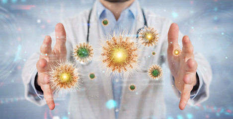 Aufkleber - Doctor analyzing bacteria on microscopic close-up 3D rendering