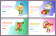 © robu_s - Set of congratulations for Christmas and new year. Collection of xmas characters with presents postcards. Old elf with bag and sweets. Website or webpage template, landing page, vector in flat style