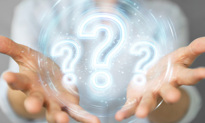 Fototapete - Woman using digital question marks holographic interface 3D rendering