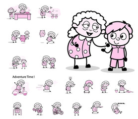 Wall Mural - Concepts with Old Granny Character - Various Retro Vector illustrations