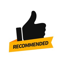 Sticker - thumb up icon and text recommended. badge or sticker design. flat vector illustration.
