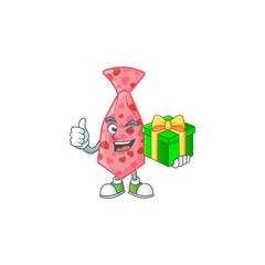 Wall Mural - Smiley pink love tie character with gift box