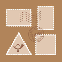 Postal stamp vector icons set