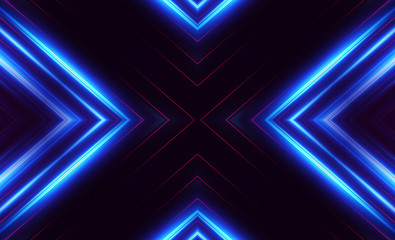 Leinwandbilder - Dark abstract futuristic background. Neon lines glow. Neon lines, shapes. Multi-colored glow, blurry lights, bokeh. Empty stage background