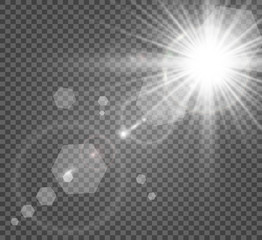 Wall Mural - special lens flash, light effect. the flash flashes rays and searchlight. illust.white glowing light