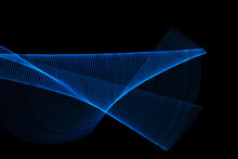 3D Illustration Or 3D Rendering. Curved Lines Formed By Blue Dots. Futuristic Abstract Pattern On Black Background.