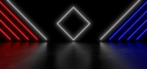 Wall Mural - beautiful composition of colored neon lights on a black background. 3d rendering image.