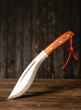 The knife on wooden , wooden background.