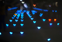 Light Blue Bokeh And Blur Heart Shape Love Valentine Colorful Night Light On Floor