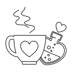 Poster - silhouette of bottle with heart shaped and cup coffee