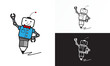 Auto Writer. Illustration vector graphic of robotic cartoon character with pencil on feet. Good for copywriter agency logo, community shirt design, etc.