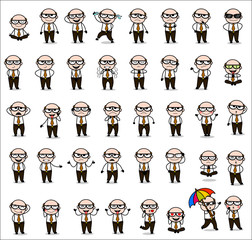 Poster - Collection of Old Boss Poses - Set of Concepts Vector illustrations
