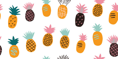 Wall Mural - seamless pattern with tropical fruits - pineapples