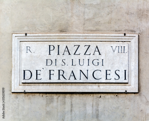 street sign Piazza di San Luigi de' Francesi Poster Mural XXL