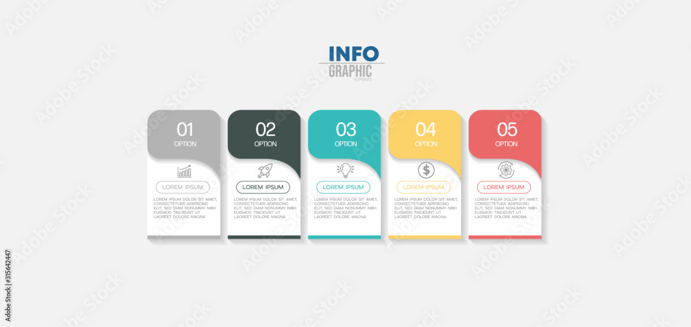 Infographic element with icons and 5 options or steps. Can be used for ...