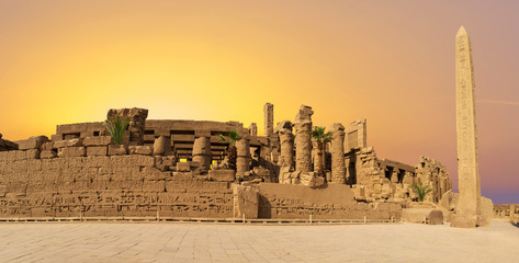 Ancient ruins of the Karnak Temple in Luxor (Thebes), Egypt. The largest temple complex of antiquity in the world. UNESCO World Heritage.	