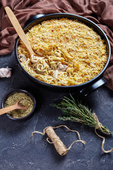 Canvas Print - roasted turkey tetrazzini in a black dish