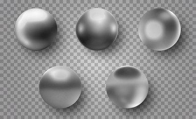Wall Mural - set of metal spheres or balls isolated on transparent background. realistic geometric elements for d