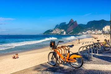 Fototapete - Ipanema beach with mosaic of sidewalk in Rio de Janeiro. Brazil